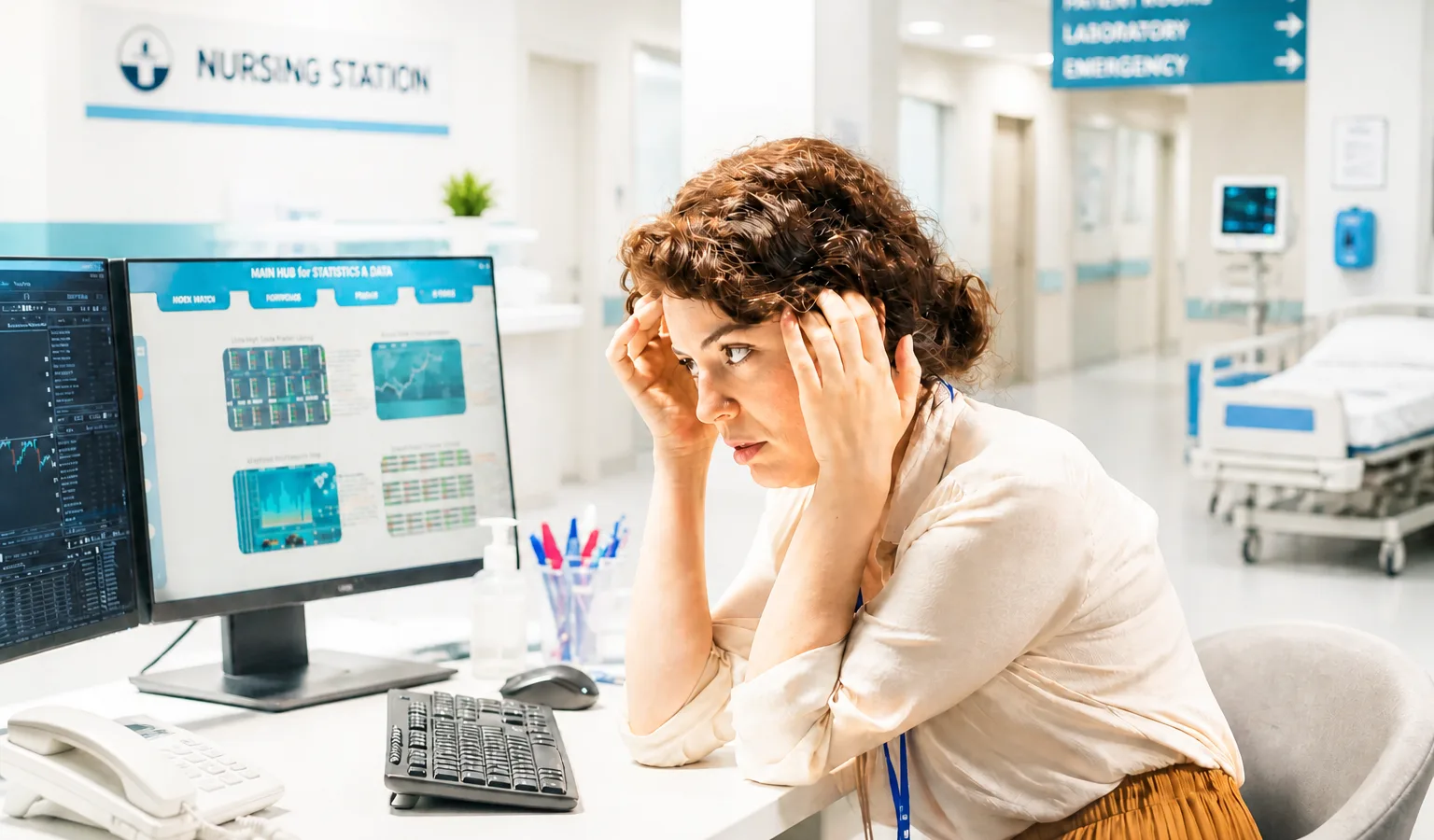 Clinician overwhelmed at a monitoring station