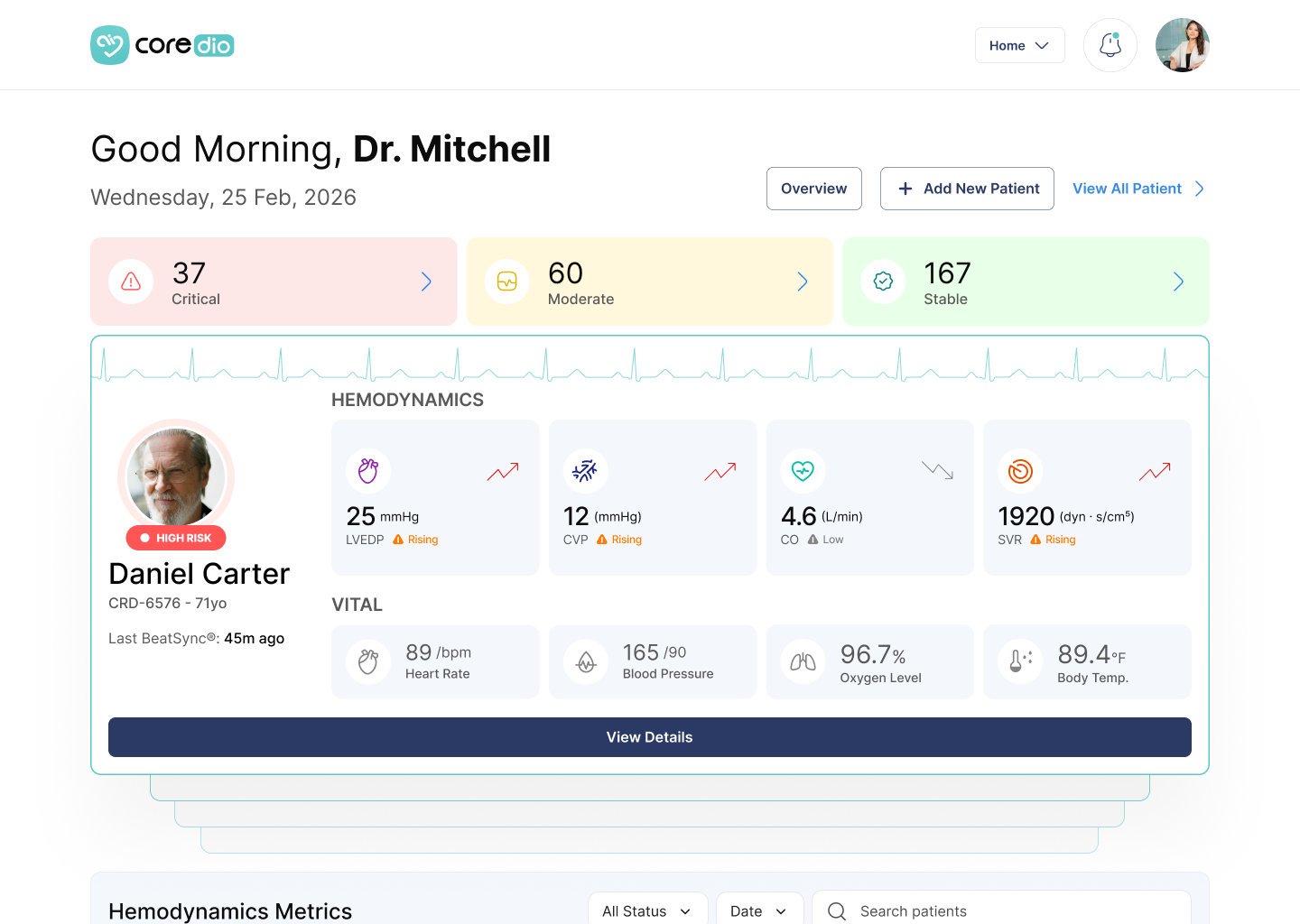Patient using Coredio wearable monitoring
