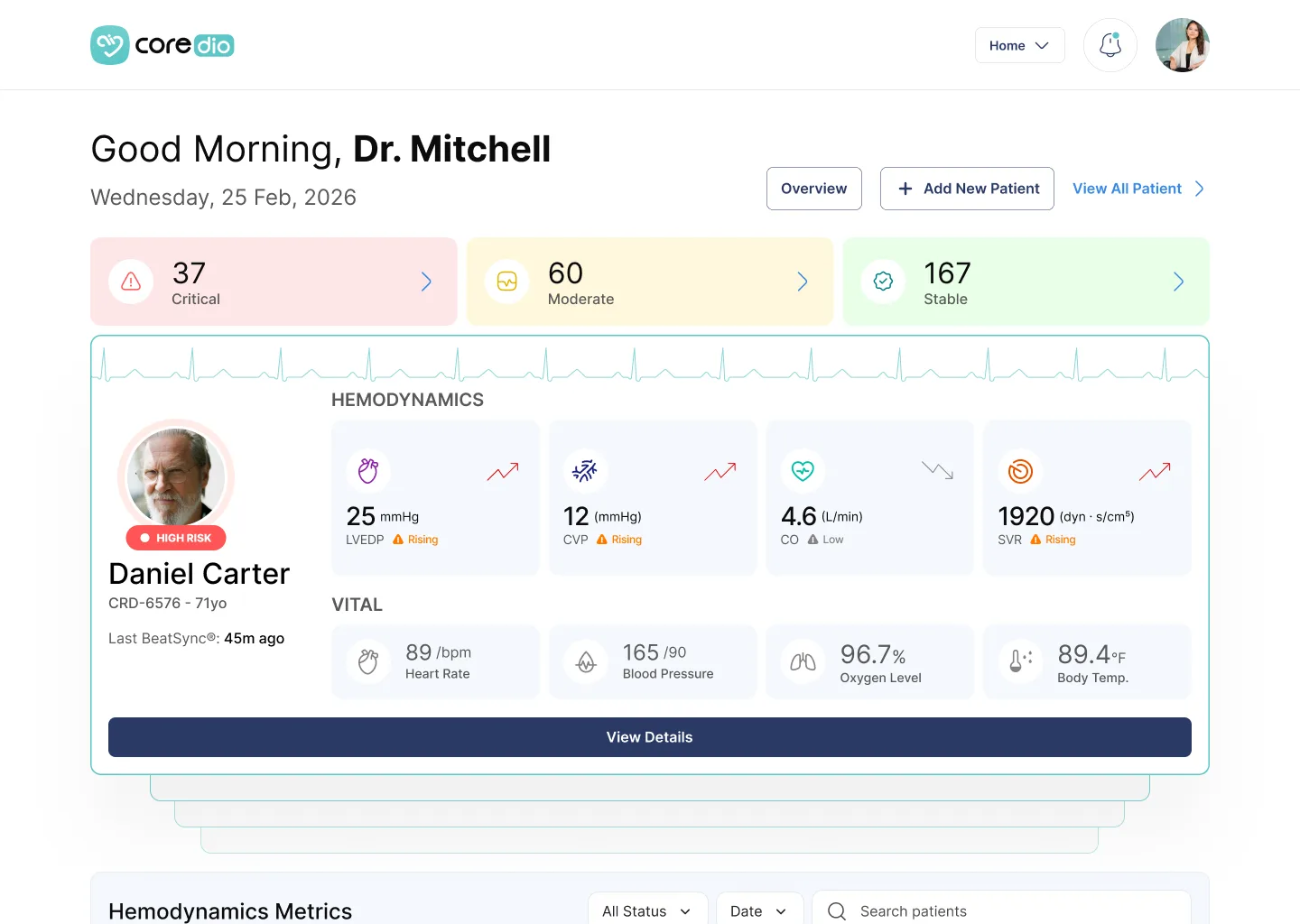 Patient using Coredio wearable monitoring