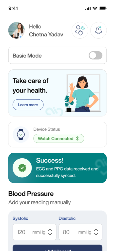 Coredio patient app taking a blood pressure reading