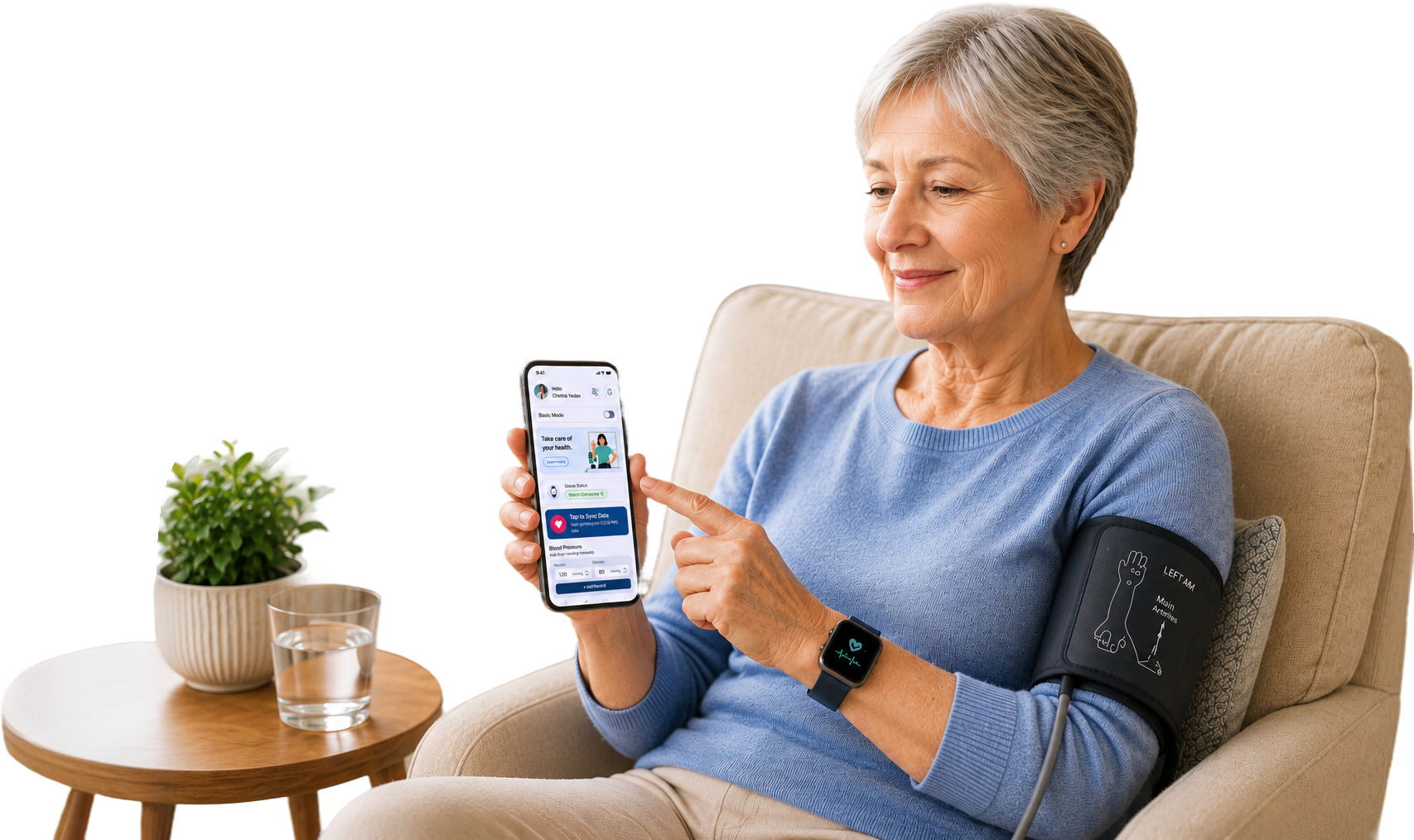 Patient taking an at-home reading on the Coredio app